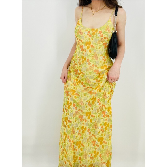 Vintage Dresses & Skirts - vintage citrus summer maxi slip dress gardencore floral lemonade size s